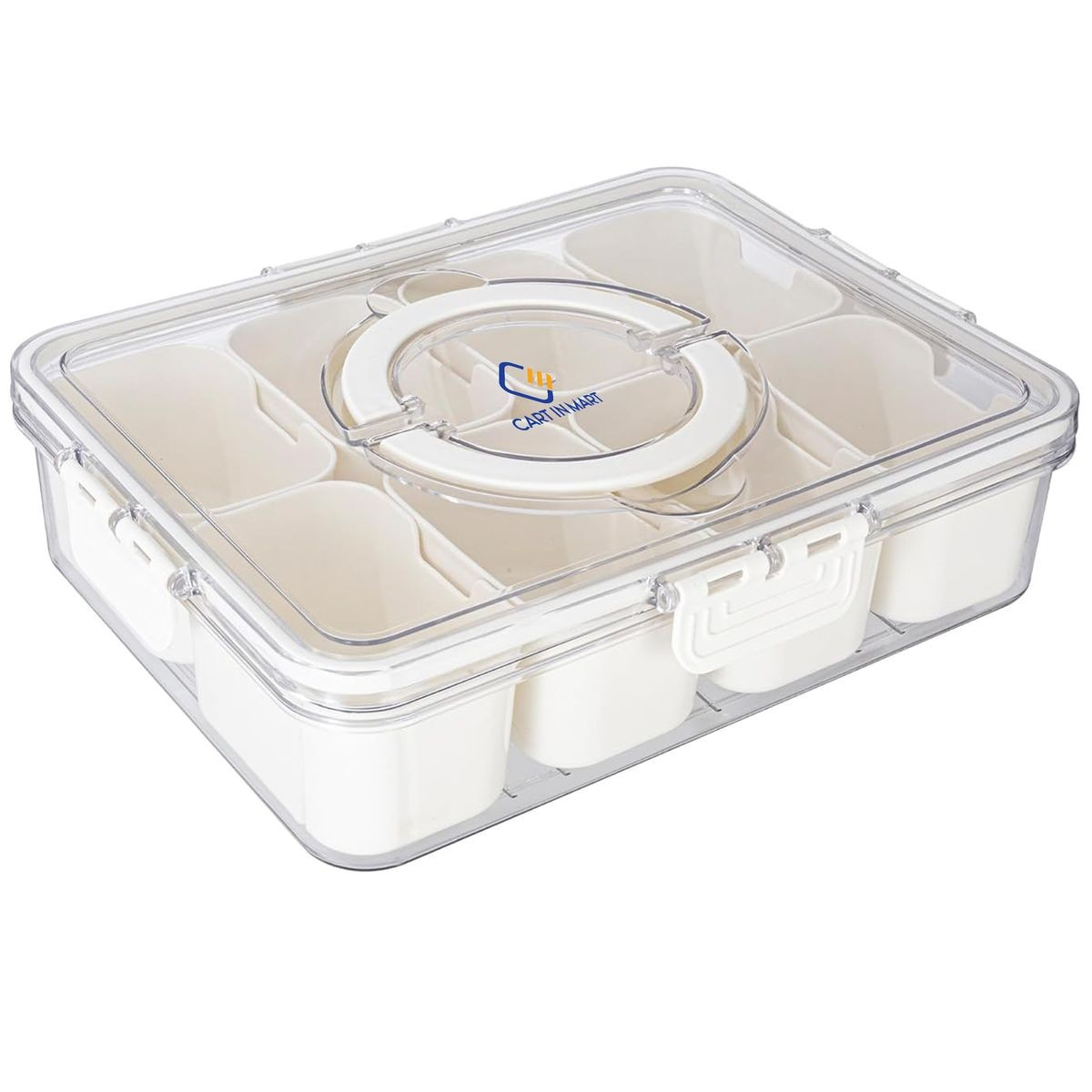 Cart In Mart Clear Divided Serving Tray Dish With Lid and Handle Snackle Box Container