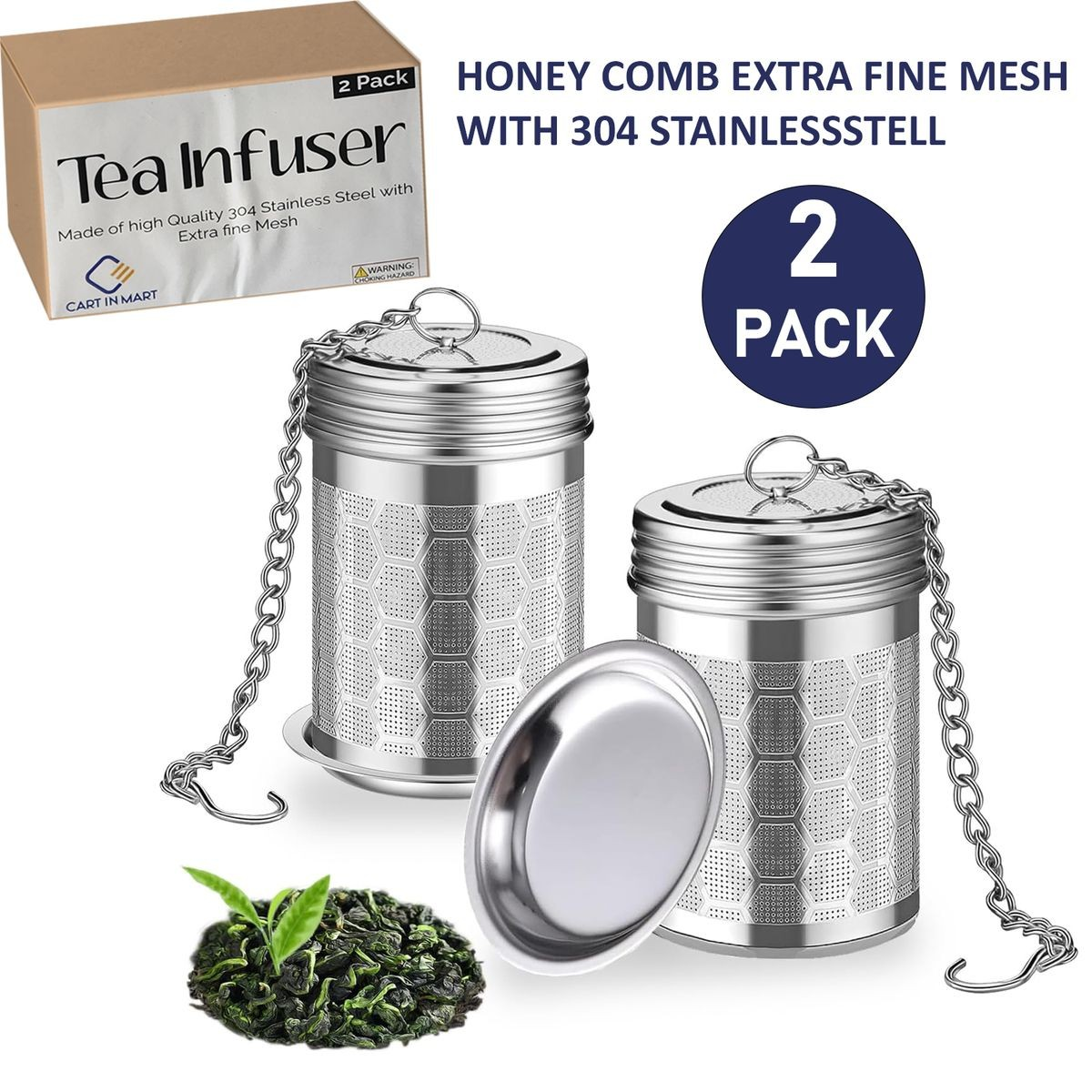 Cart In Mart Stainless Steel Tea Strainers for Loose Tea Leaf, Mesh Tea Infuser - 2 Pack