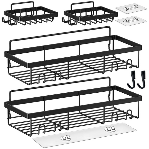 Cart In Mart Adhesive Shower Caddy No Drill Organiser with 2 Soap Holder, Hooks - 6 Piece