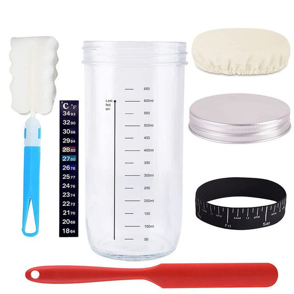 Sourdough Starter Jar Kit With Thermometer, Scrapper, Cloth Cover, Cleaner