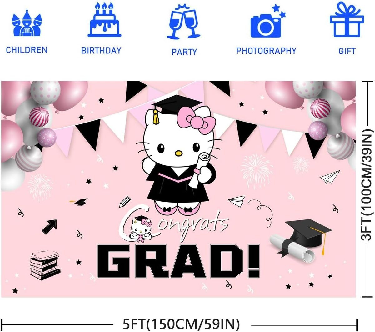 Cart In Mart Pink Graduation Congrats Banner Backdrop Grad Party Decoration-180x100cm