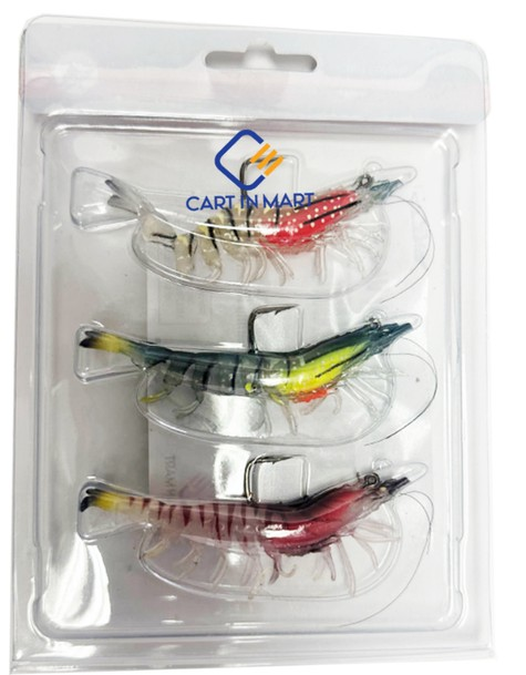 Cart In Mart 3 Pack Pre-Rigged Shrimp Fishing Lure Jigs For Fresh & Saltwater TPE Baits