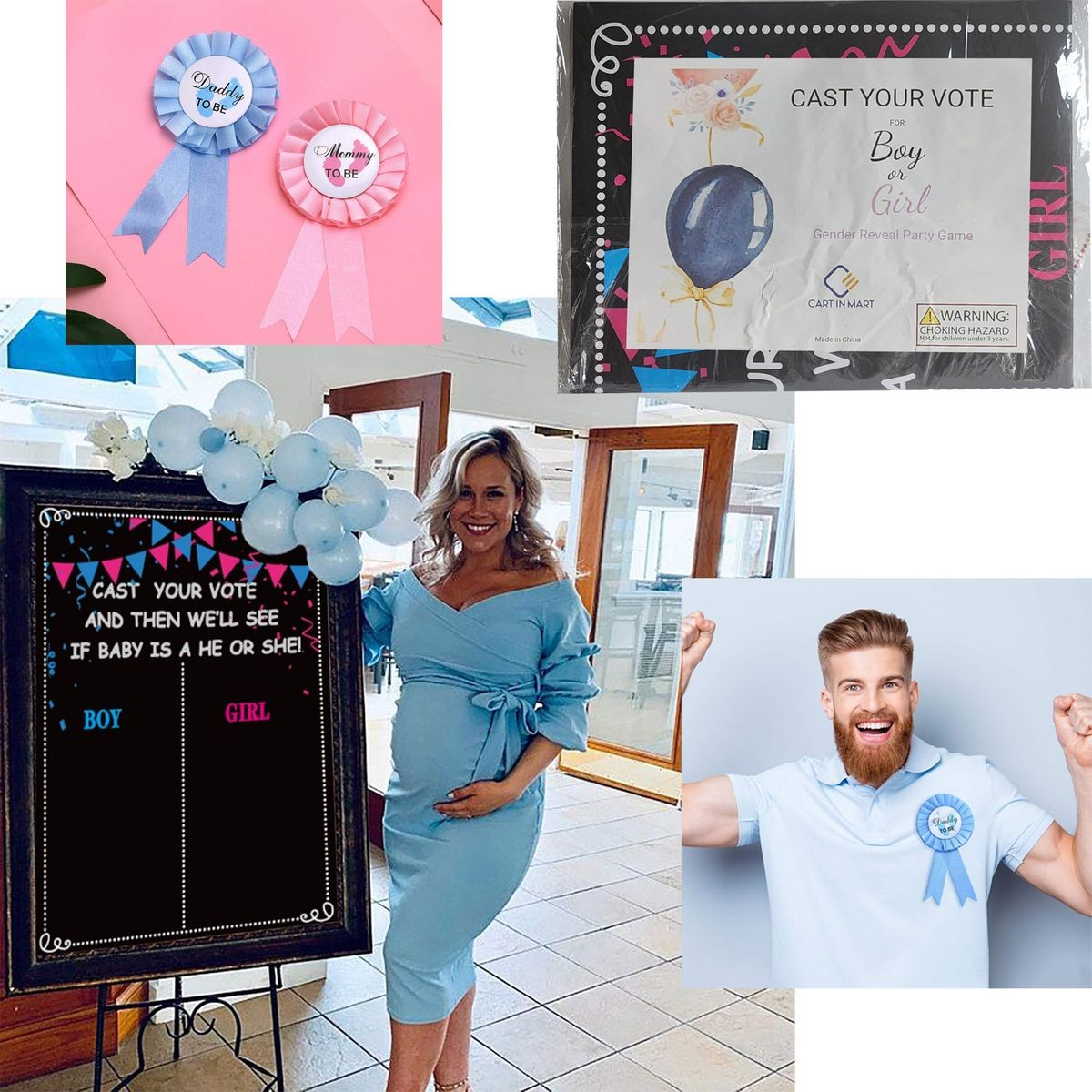 Cart In Mart 57 Piece Voting Gender Reveal Games & Baby Shower Party Decorations- Large