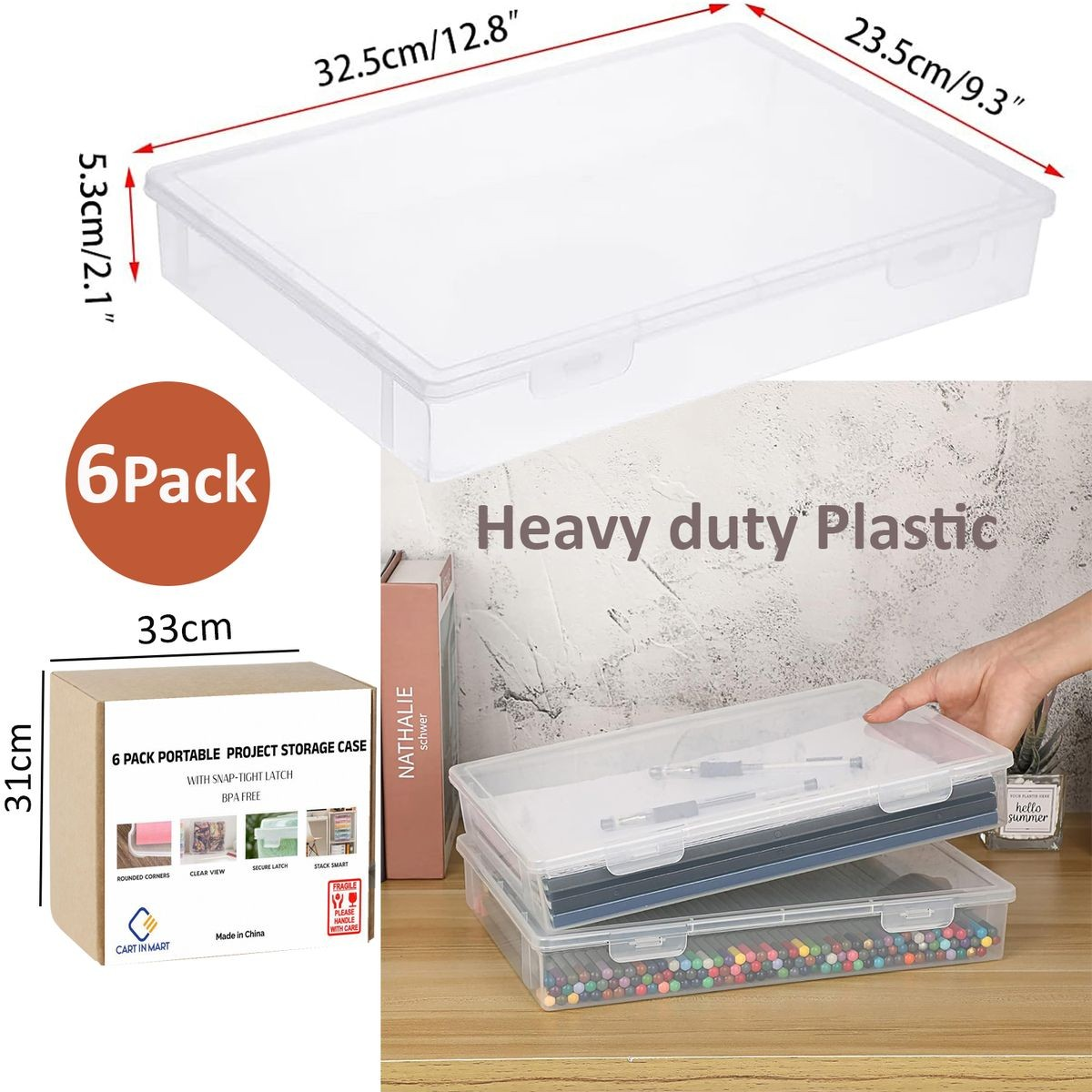 Cart In Mart 6 Pack Clear Multipurpose Large Craft Storage Board Game, File Organiser