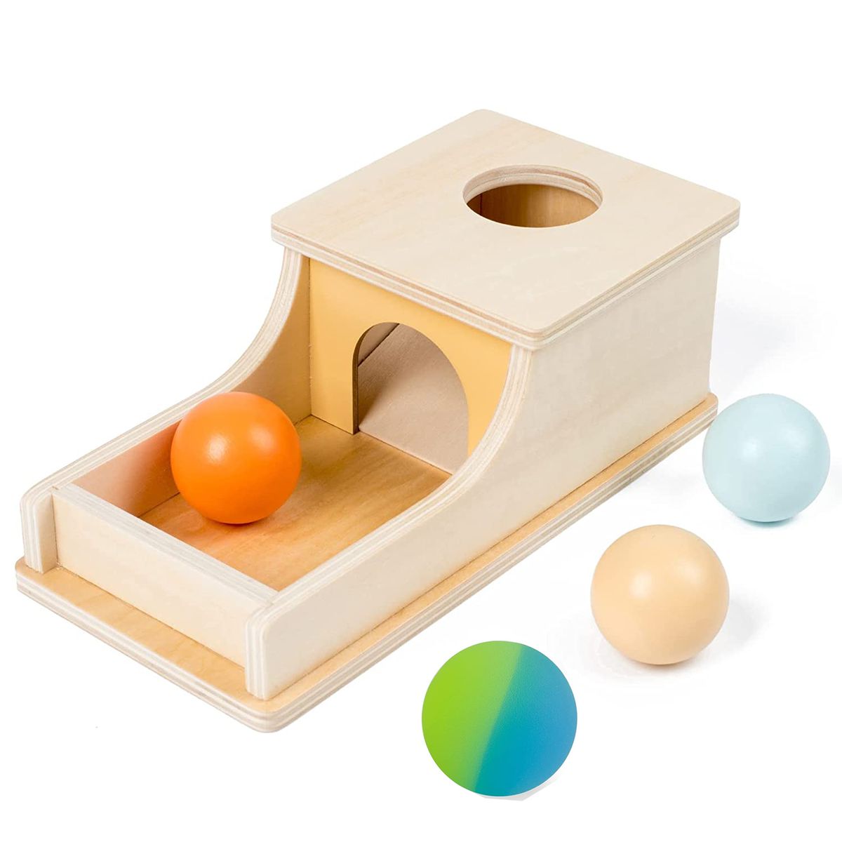 Cart In Mart Toddler Wooden Object Permanence Box & 4 Balls- Educational Toy