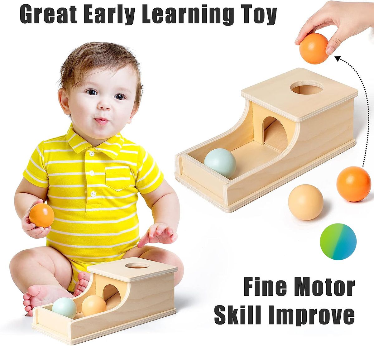 Cart In Mart Toddler Wooden Object Permanence Box & 4 Balls- Educational Toy