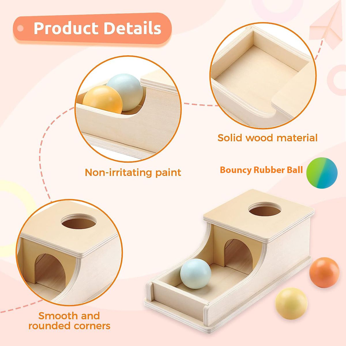 Cart In Mart Toddler Wooden Object Permanence Box & 4 Balls- Educational Toy