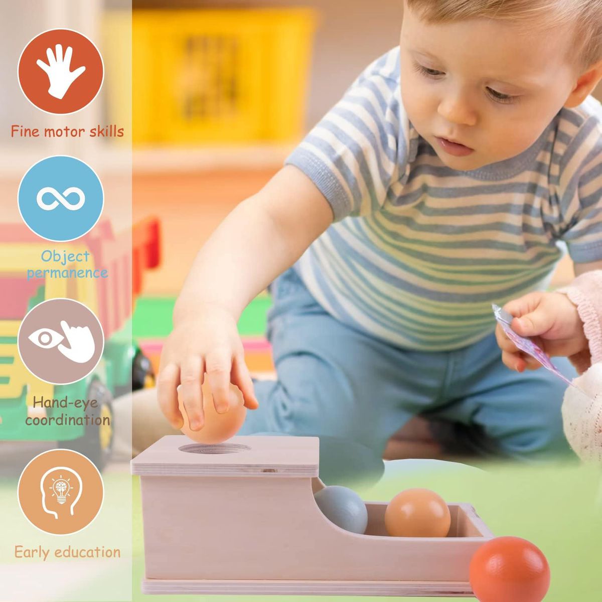 Cart In Mart Toddler Wooden Object Permanence Box & 4 Balls- Educational Toy
