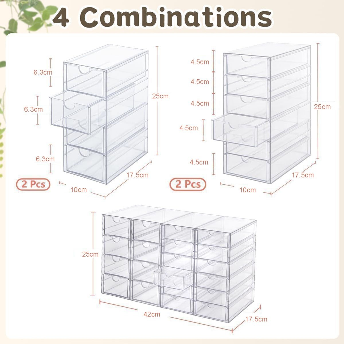 Cart In Mart 20 Drawer - 4 Sets Clear Makeup Organizers Multipurpose Stackable Storage