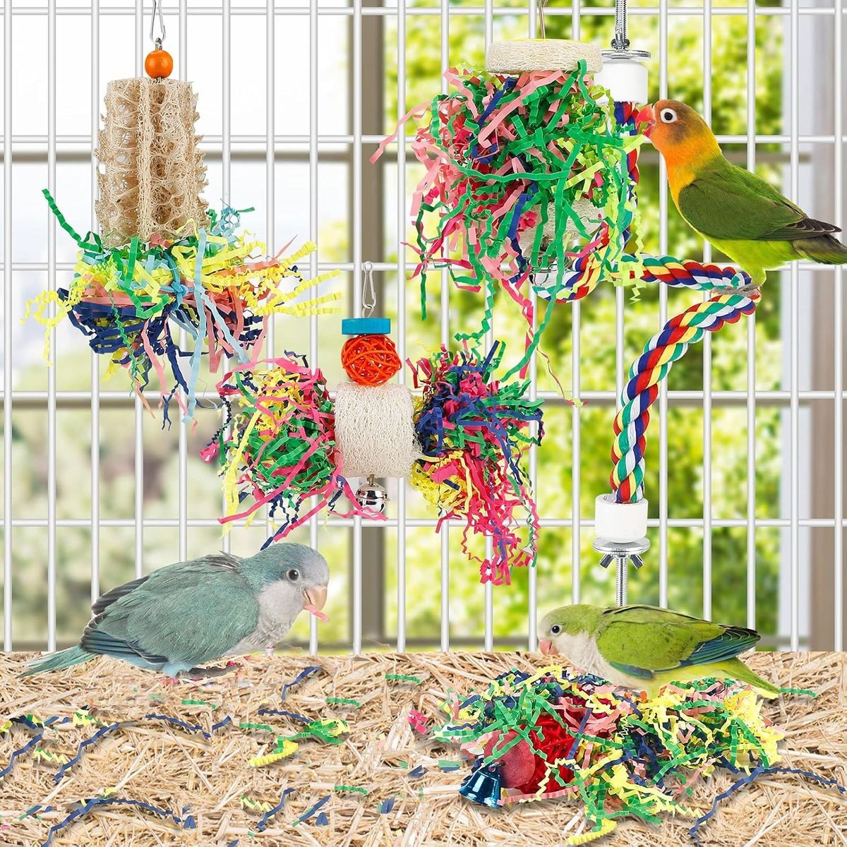Cart In Mart 4 Pack Bird Toys Parakeet Shredding Chewing Hanging For Conure Parrot Cage