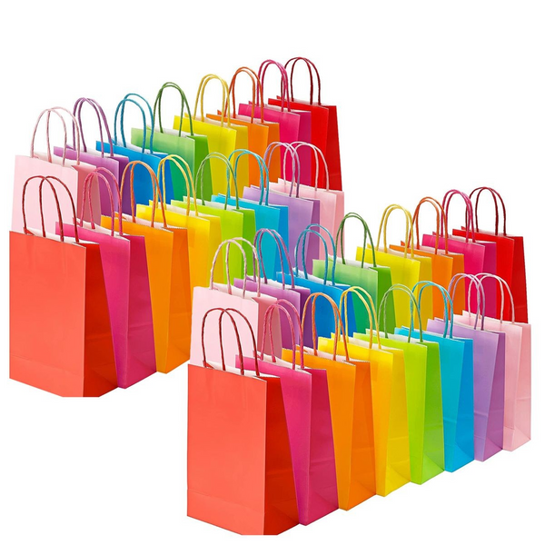 Cart In Mart 64 Pack Kraft Paper Gift Bags Bluk Party Favour In 8 Colours -Small