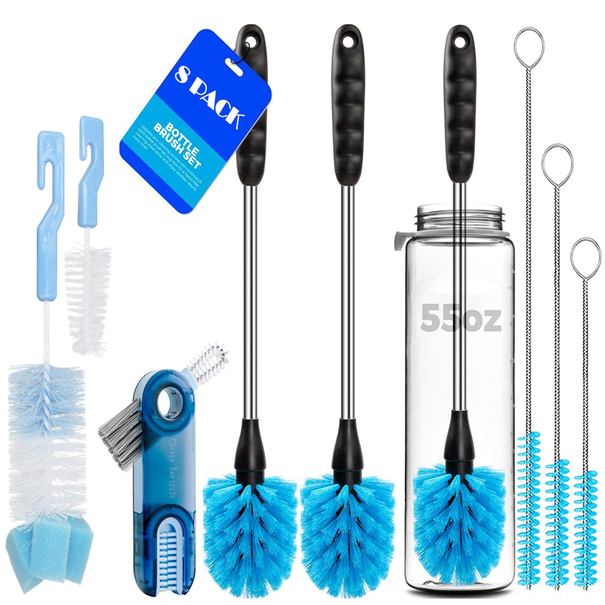Cart In Mart 8 Pack Bottle Cleaner Brush Set For Decanter Baby Bottle Tumbler Cup Lid