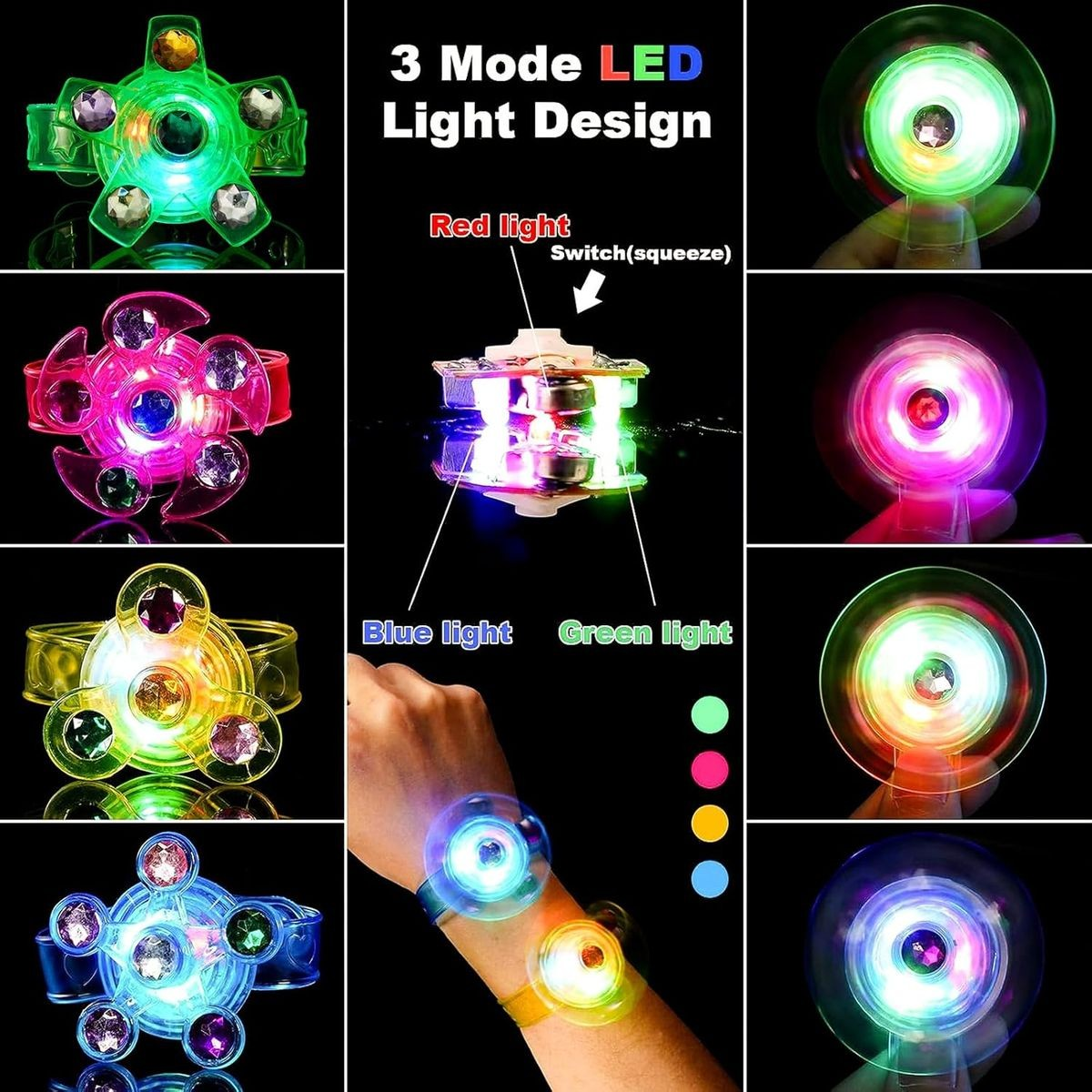 Cart In Mart 24 Pack LED Glow In The Dark Fidget Spinner Bracelets Party Favors Supplies