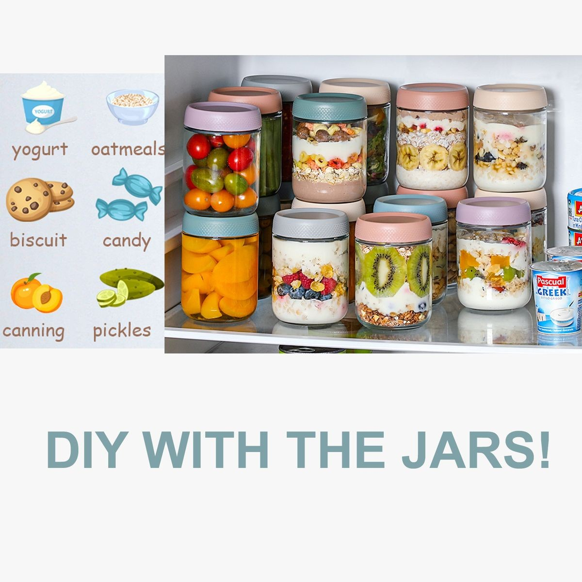 Cart in Mart 6-pack Overnight Oats Glass Jars Mason Containers With Airtight Lids-475ml