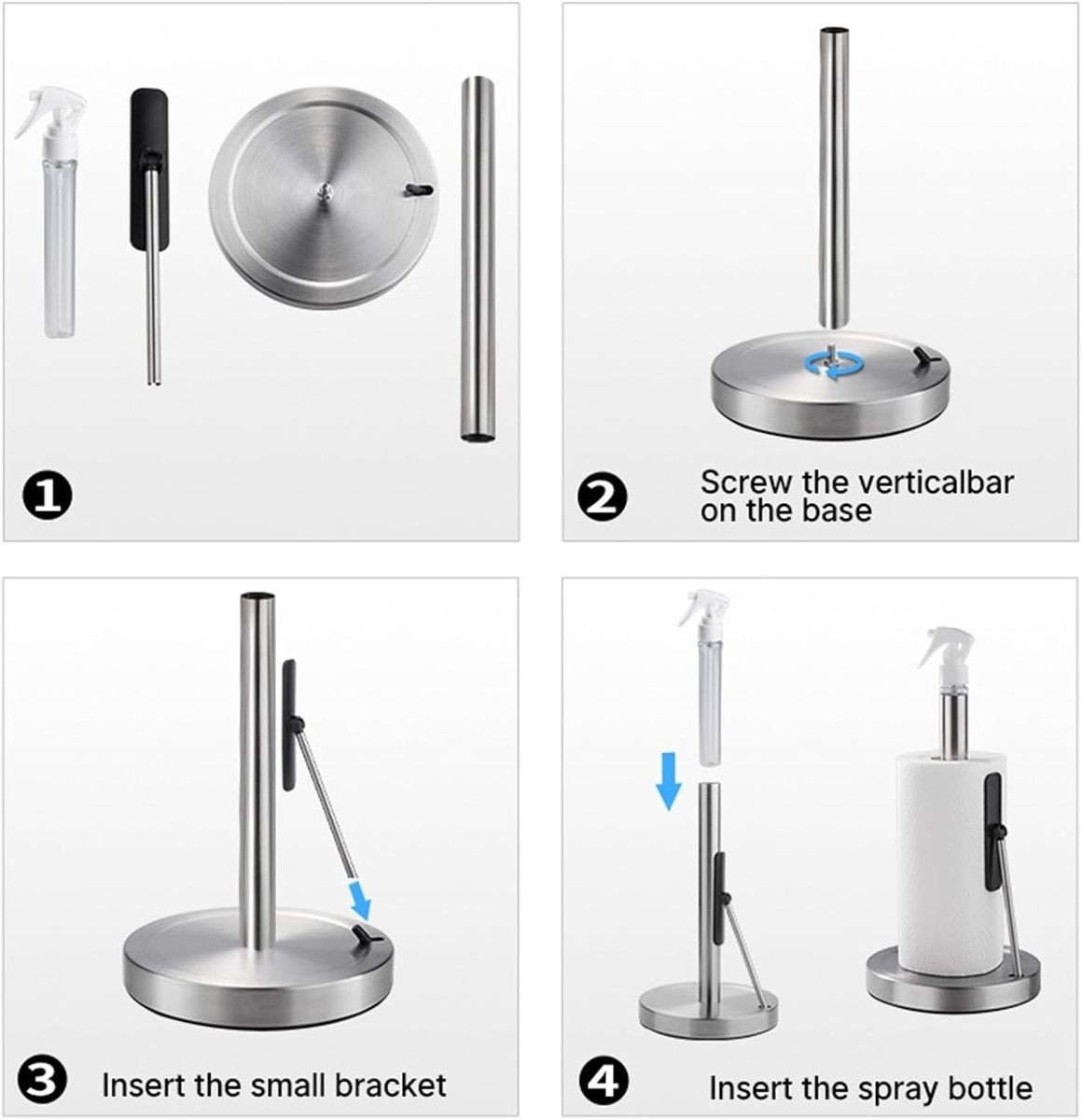 Cart In Mart Kitchen Paper Towel Holder Stainless Steel With Sprayer,Arm & Weighted Base