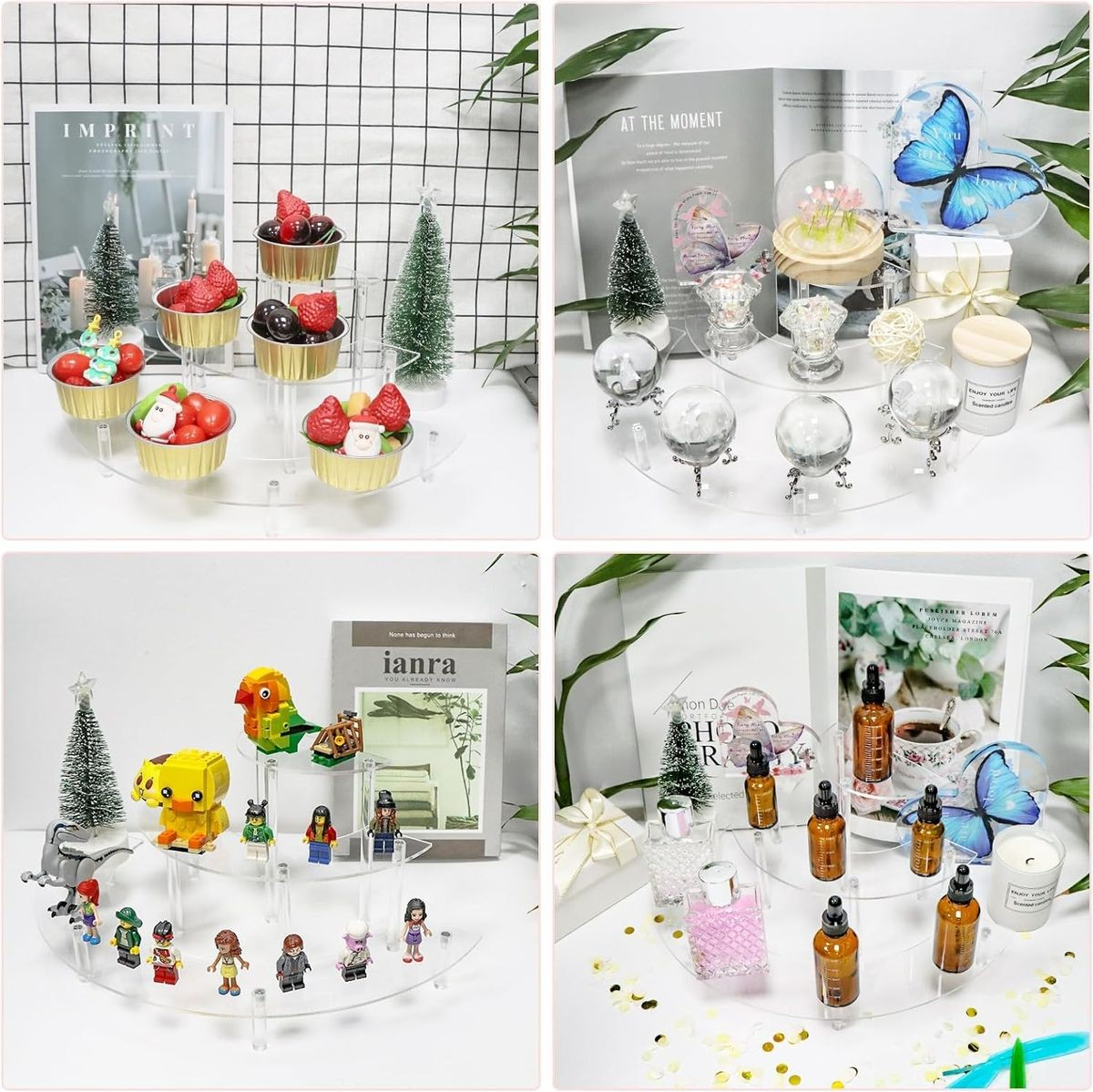 Cart In Mart 3 Tier Clear Acrylic Display Riser Stand Perfume Cupcake Organiser-Crescent - 2 Pack