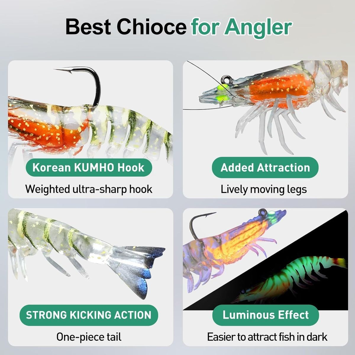 Cart In Mart 3 Pack Pre-Rigged Shrimp Fishing Lure Jigs For Fresh & Saltwater TPE Baits