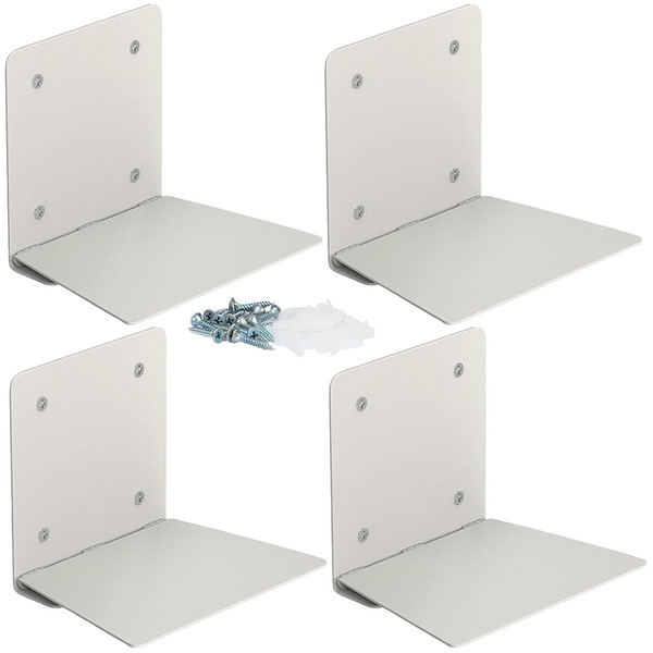 Cart In Mart 4 Pack Invisible Iron Floating Bookshelves Wall Mounted Hanging Shelf_White