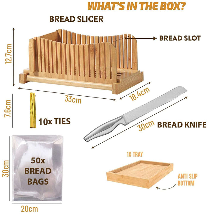 Bamboo Bread Slicer Set With Knife -Foldable