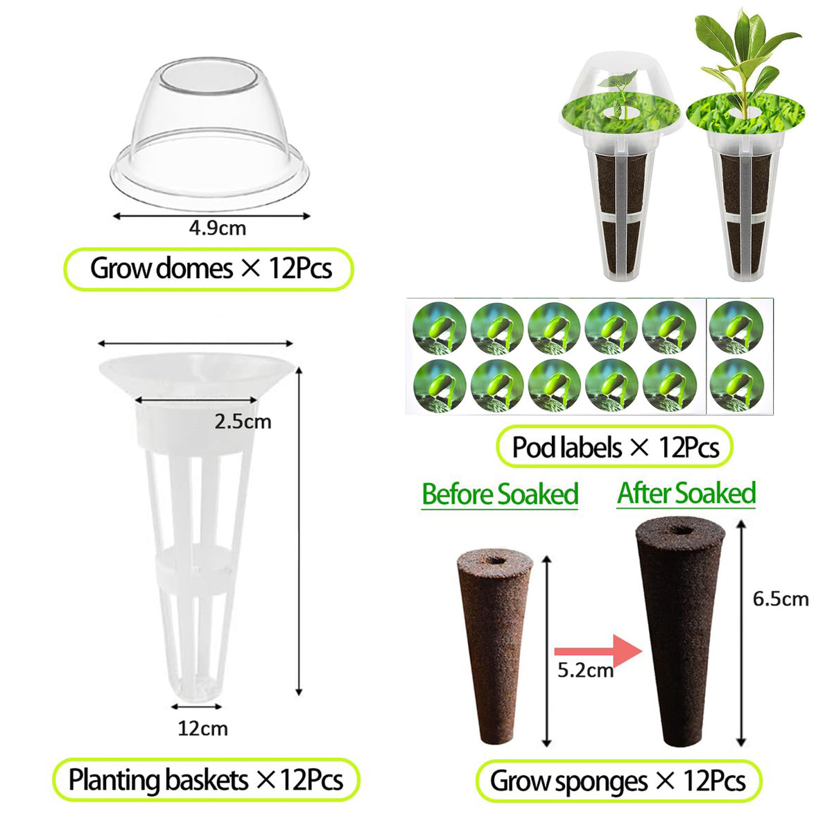48-Piece Hydroponic Seed Pod Kit | Grow Sponges, Baskets & Domes | Cart In Mart
