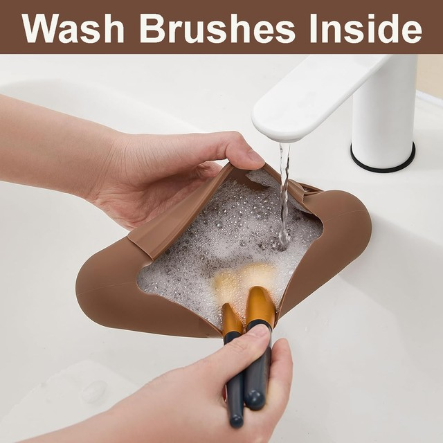 Cart In Mart Silicone Makeup Brush Holder Travel Case Cosmetic Pouch_Coffee Colour