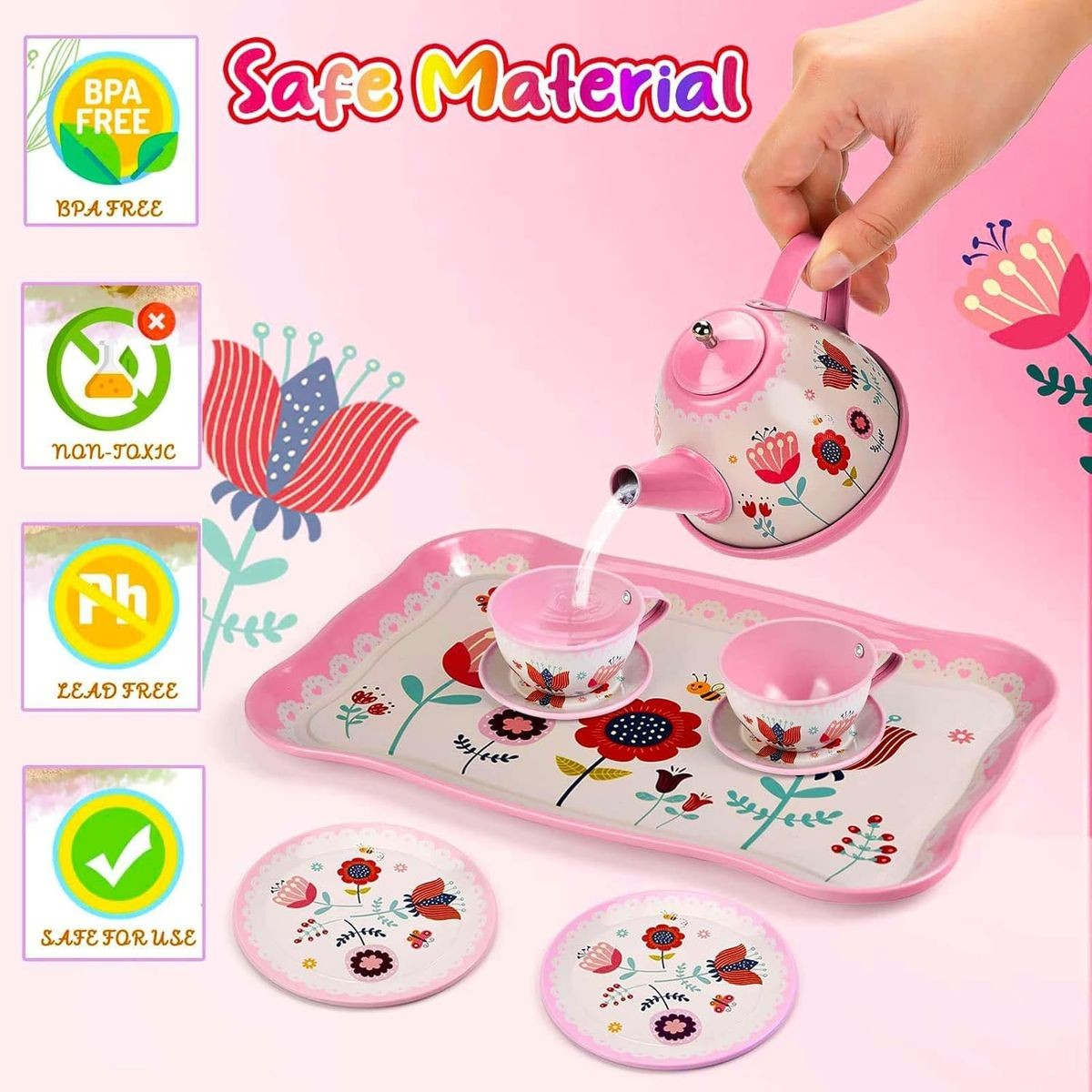 Cart In Mart 46 Piece Princess Tea Party Set For Little Girls Pretend Play -Flower Theme