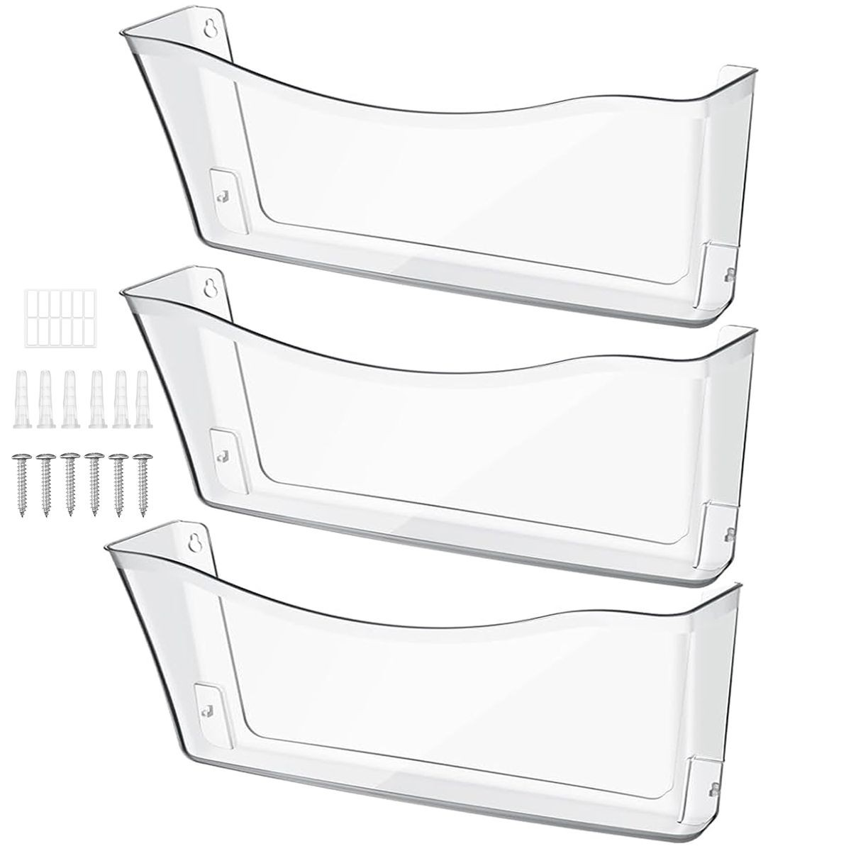 Cart In Mart 3 Pack Clear Acrylic Wall Mount Hanging File Organizer Holder Single Pocket