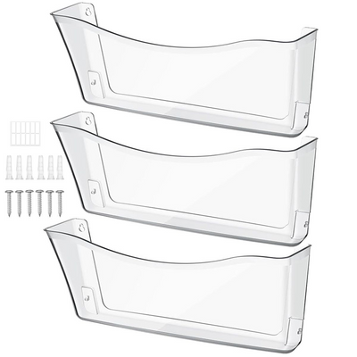 Cart In Mart 3 Pack Clear Acrylic Wall Mount Hanging File Organizer Holder Single Pocket