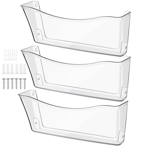 3 Pack Clear Acrylic Wall Mount Hanging File Organizer Holder Single Pocket Cart In Mart