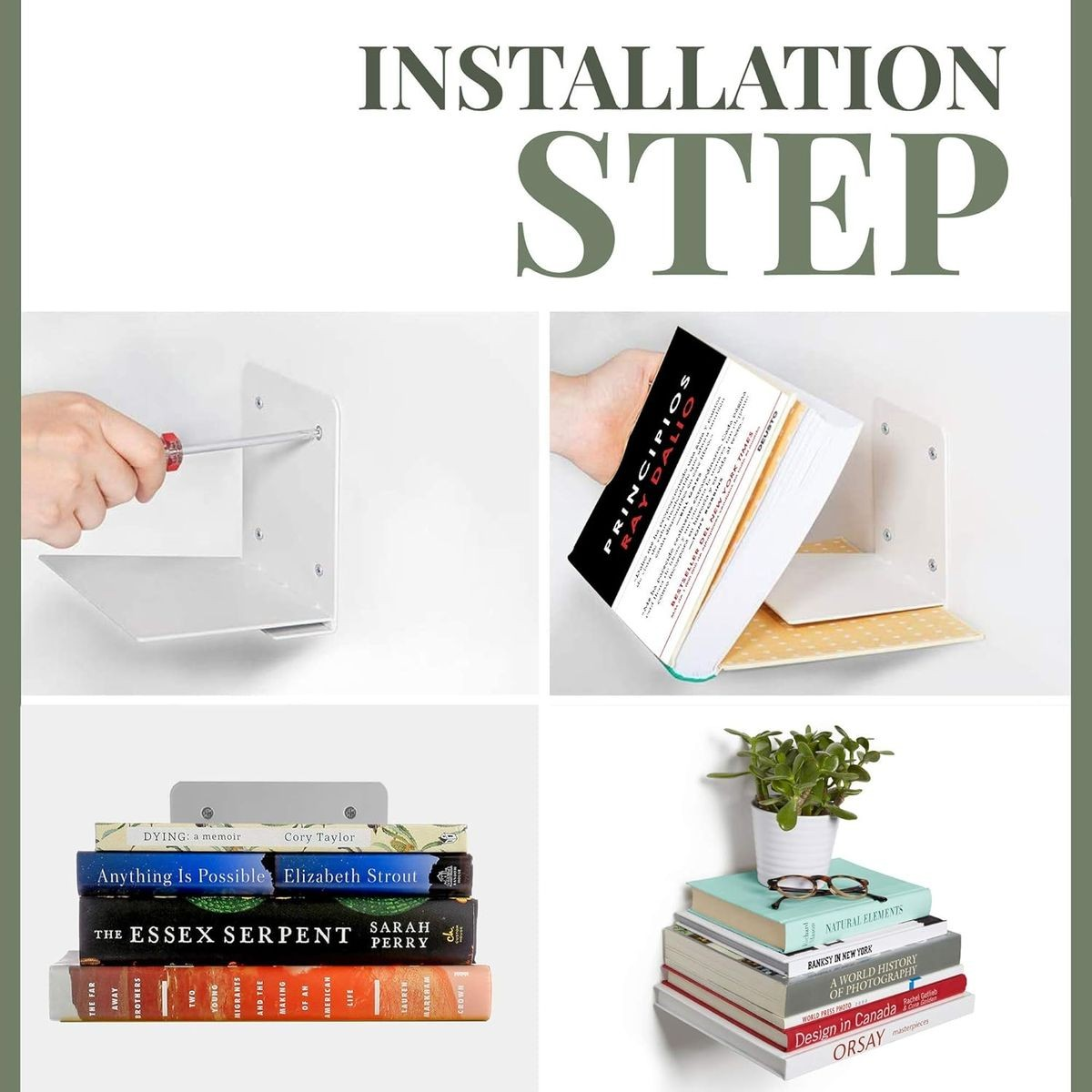 Cart In Mart 4 Pack Invisible Iron Floating Bookshelves Wall Mounted Hanging Shelf_White