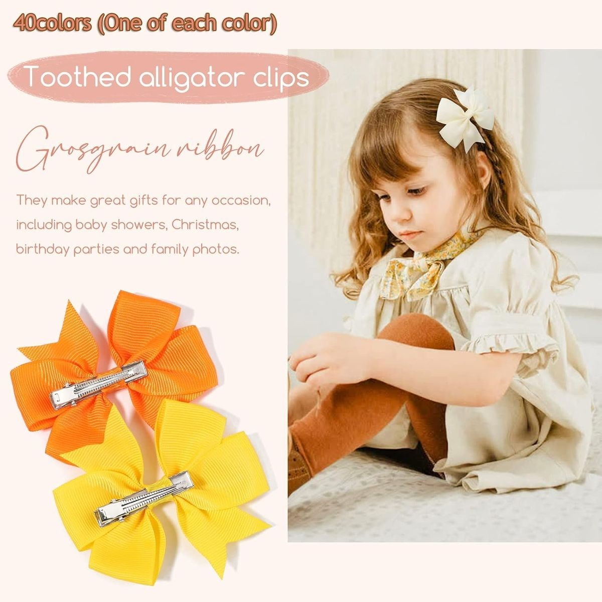Cart In Mart 40 Pack 8.4cm Hair Bows For Baby Girls Alligator Clips Grosgrain Barrettes