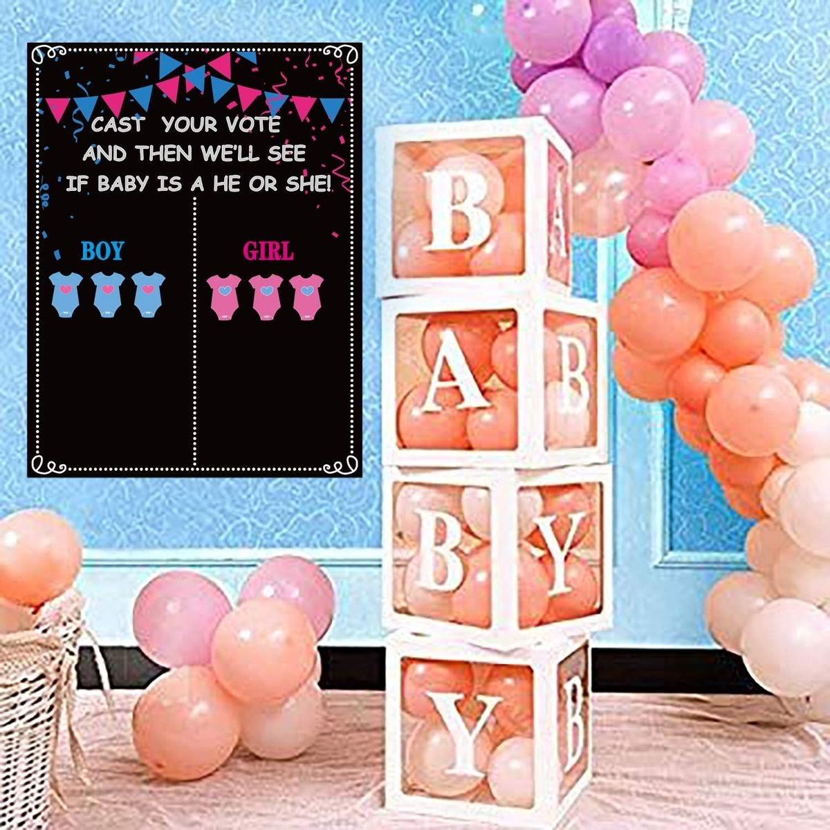 Cart In Mart 57 Piece Voting Gender Reveal Games & Baby Shower Party Decorations- Large