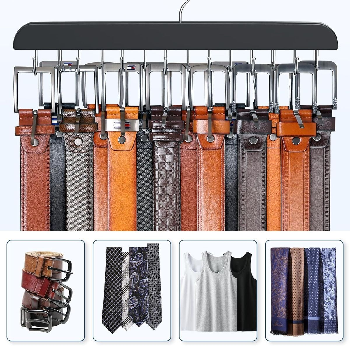 Cart In Mart Wooden Belt Hanger For Closet For Max 42 Belts Organizers & Storage- Black