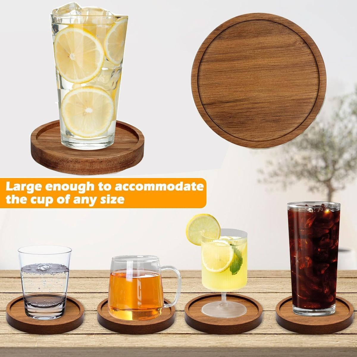 Cart In Mart 6 Pack Wooden Drink Coasters With Holder For Cups Barware Coffee Cups Mugs