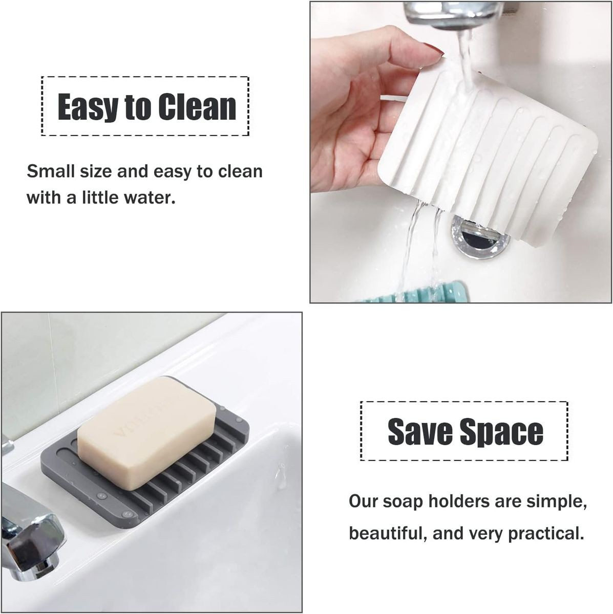 Cart In Mart 3 Piece Self Draining Premium Silicone Soap Holder Dish For Bathroom Kitchen