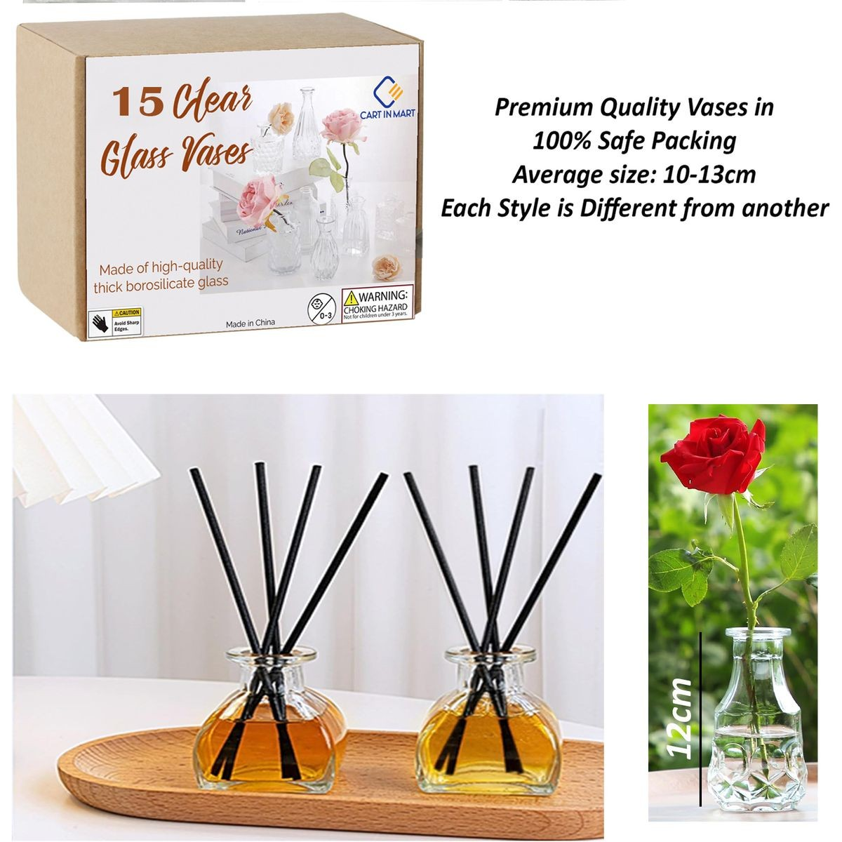 Cart in Mart Vintage Glass Bud Small Vase Set For Flower Home Wedding Decor - 15 Pack