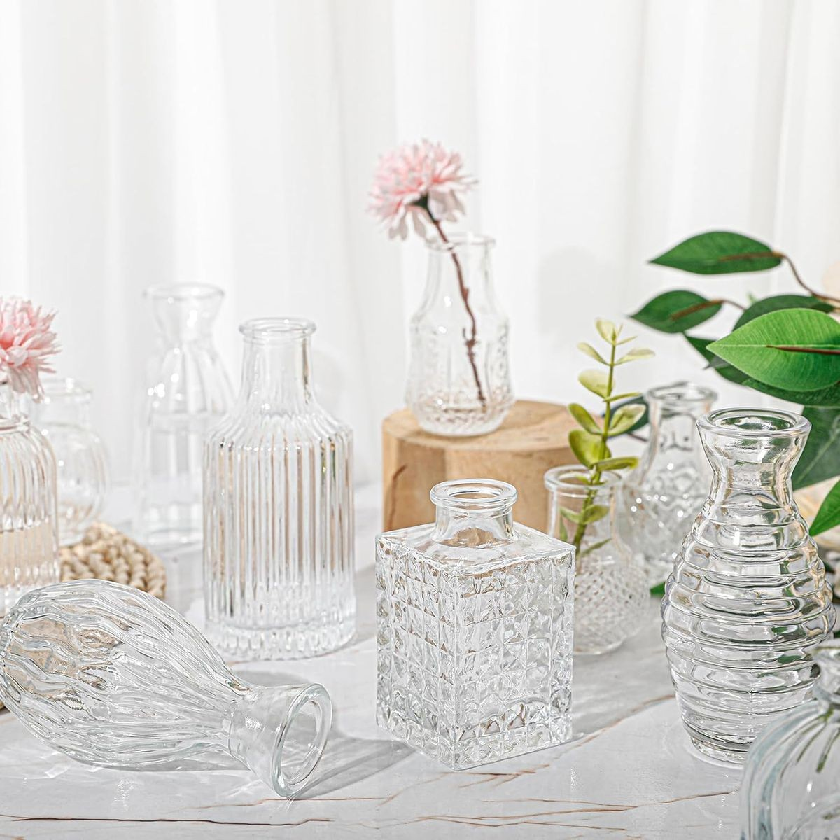 Cart In Mart 32 Pack Vintage Glass Bud Small Vase Set For Flower Home Wedding Decor