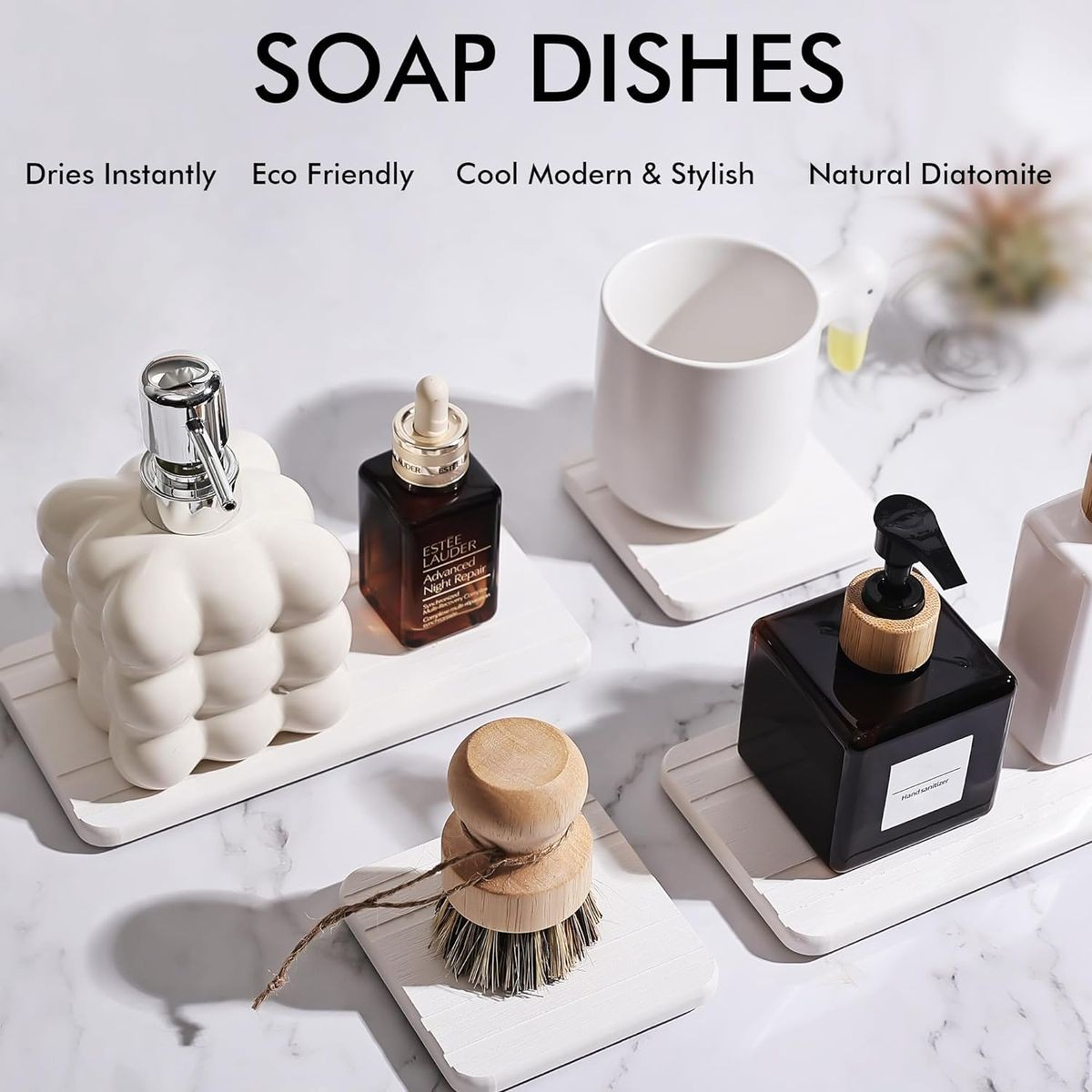 Cart In Mart 4 Pack Diatomite Coasters Water Absorbant Stone Trays For Bathroom/Kitchen White