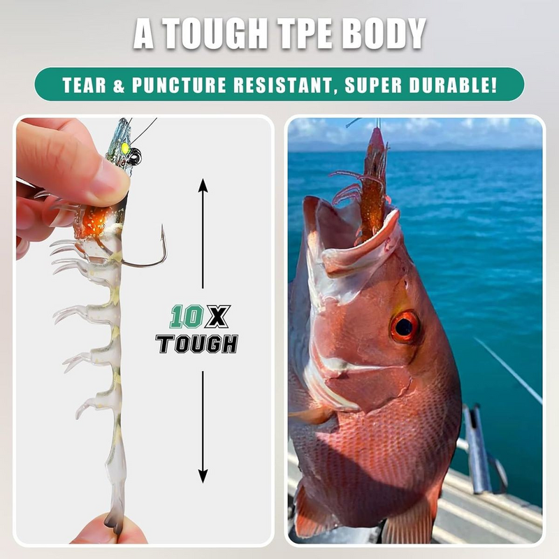 Cart In Mart 3 Pack Pre-Rigged Shrimp Fishing Lure Jigs For Fresh & Saltwater TPE Baits