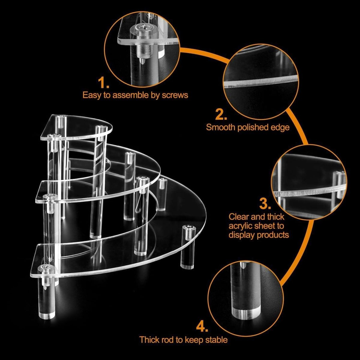 Cart In Mart 3 Tier Clear Acrylic Display Riser Stand Perfume Cupcake Organiser-Crescent - 2 Pack