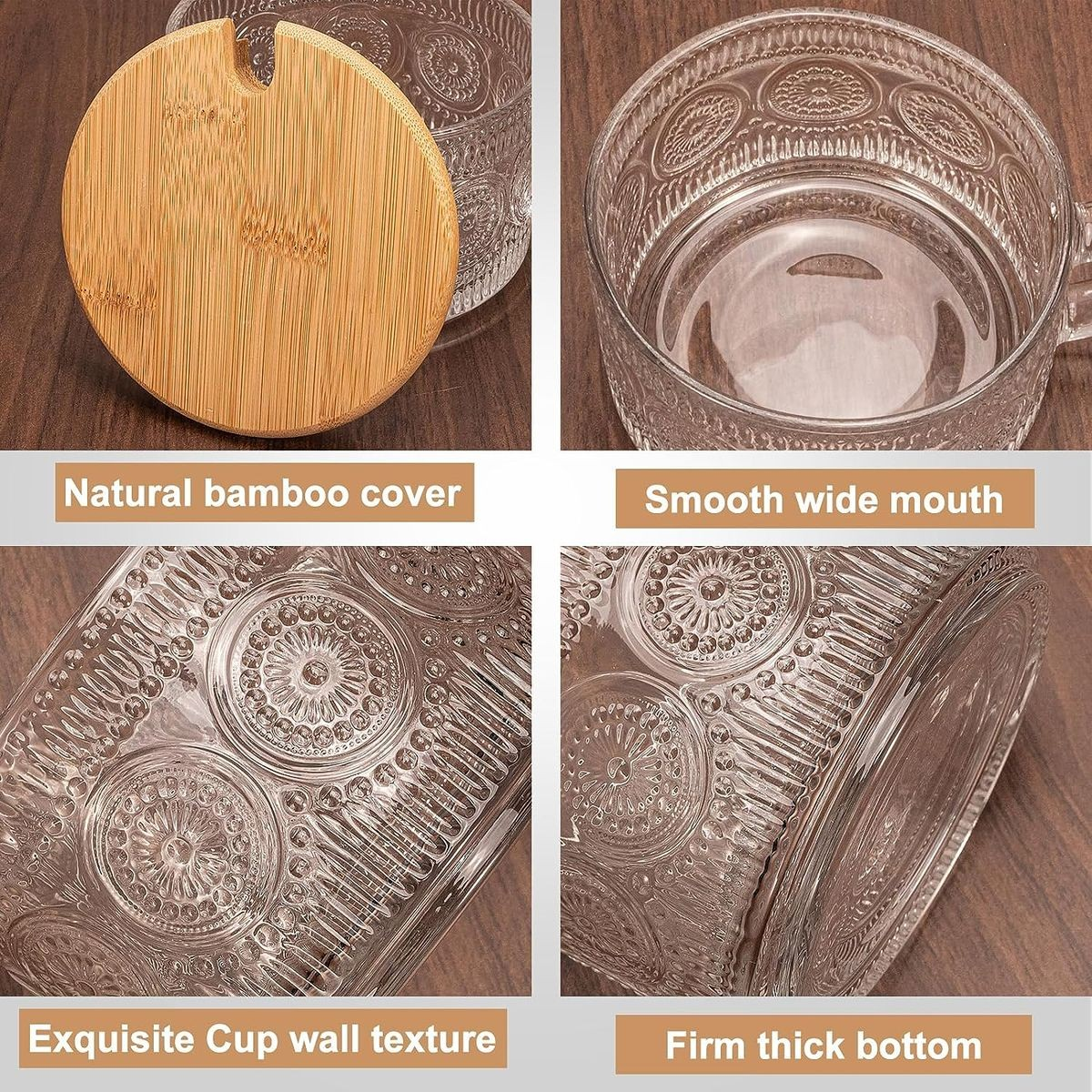 Cart In Mart 6-Pack (24 Piece) Vintage Glass Coffee Mugs Overnight Jars Tea Cups With Bamboo Lids