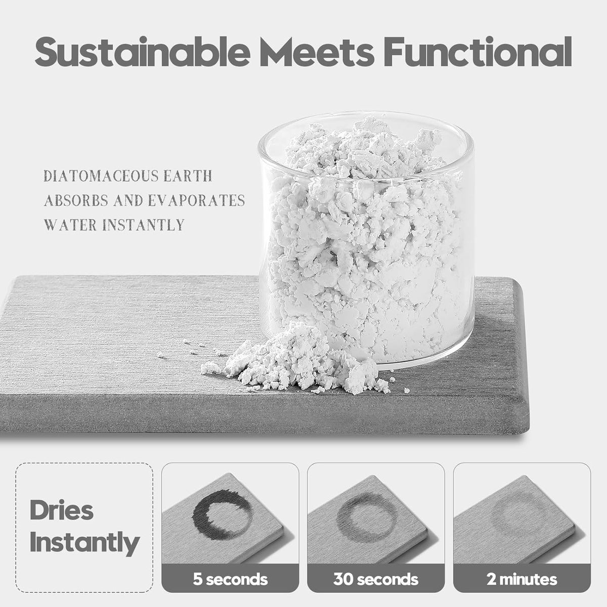 Cart In Mart 4 Pack Diatomite Coasters Water Absorbant Stone Trays For Bathroom/Kitchen Light Grey